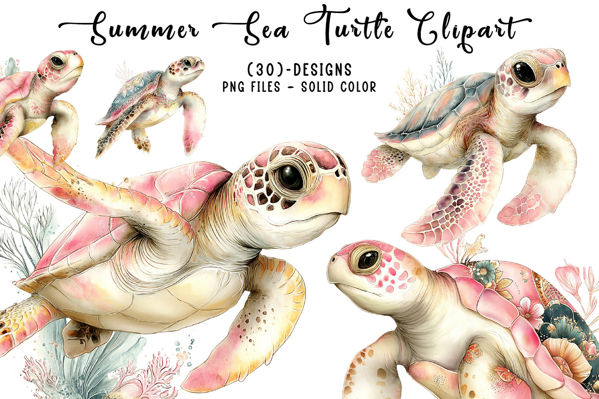 Summer Sea Turtle Clipart, an Illustration by CreationArt (Photo 1 of 7)