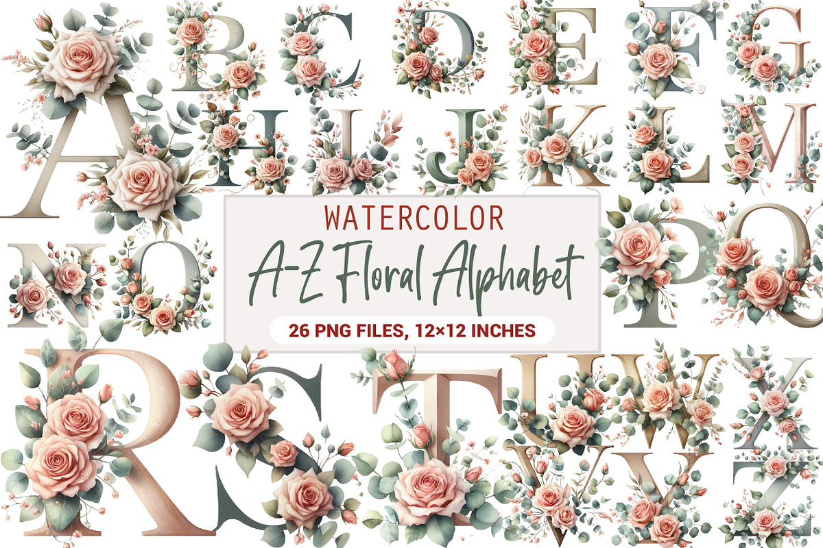 A-Z Floral Alphabet Clipart, an Illustration by DreamArtGraphic (Photo 1 of 6)
