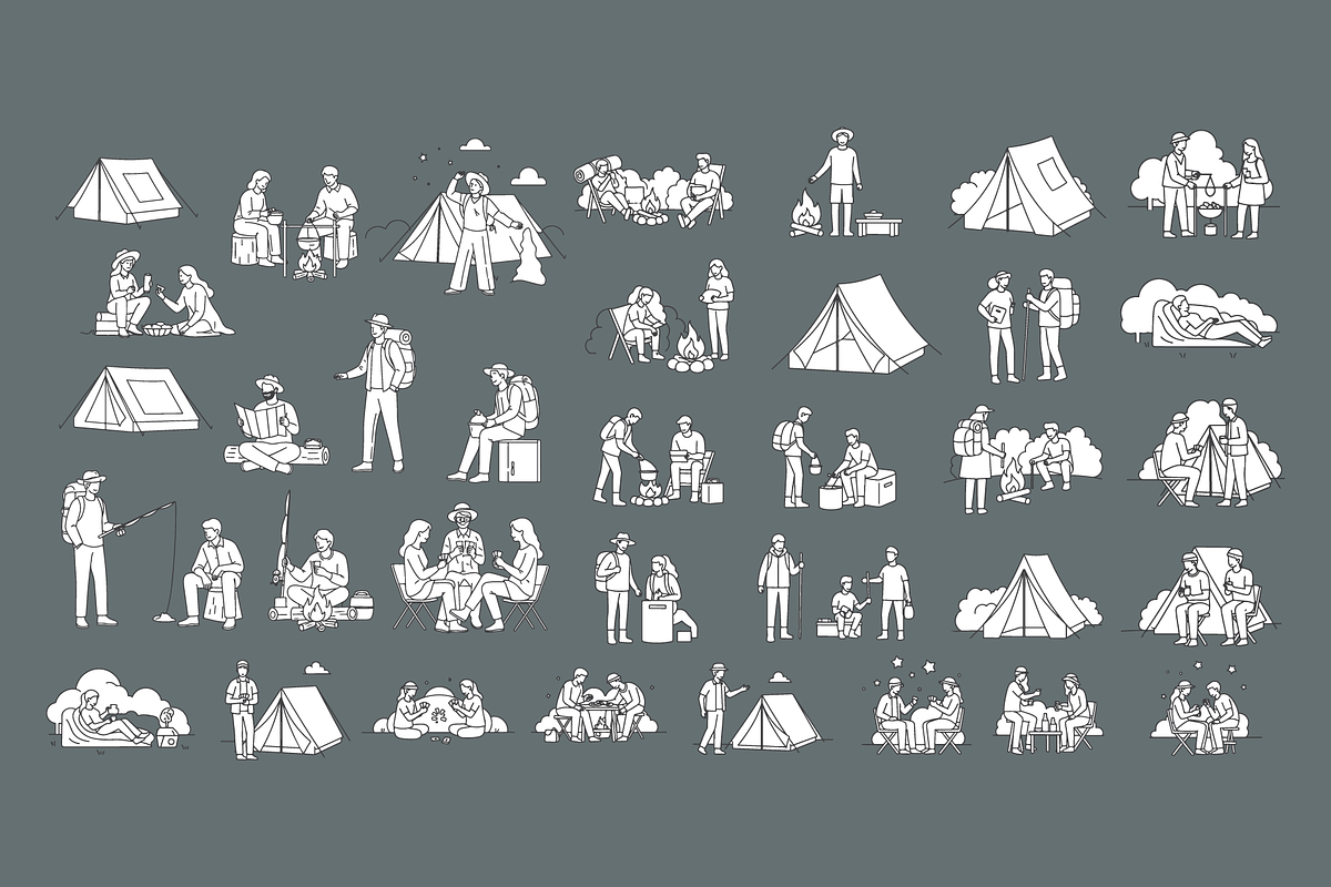 Camping Activities and Tent Setup, a Person Illustration by MkStudio