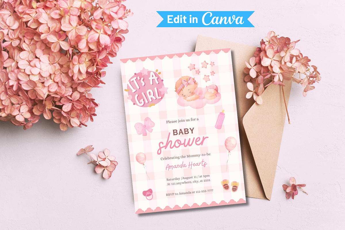 Baby Shower Invitation Template, an Invitation Template by SimoDigitalArt (Photo 3 of 9)