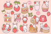 Kawaii Bunny Strawberry Dessert, an Animal Illustration by Blumensdiary (Thumbnail 2 of 6)