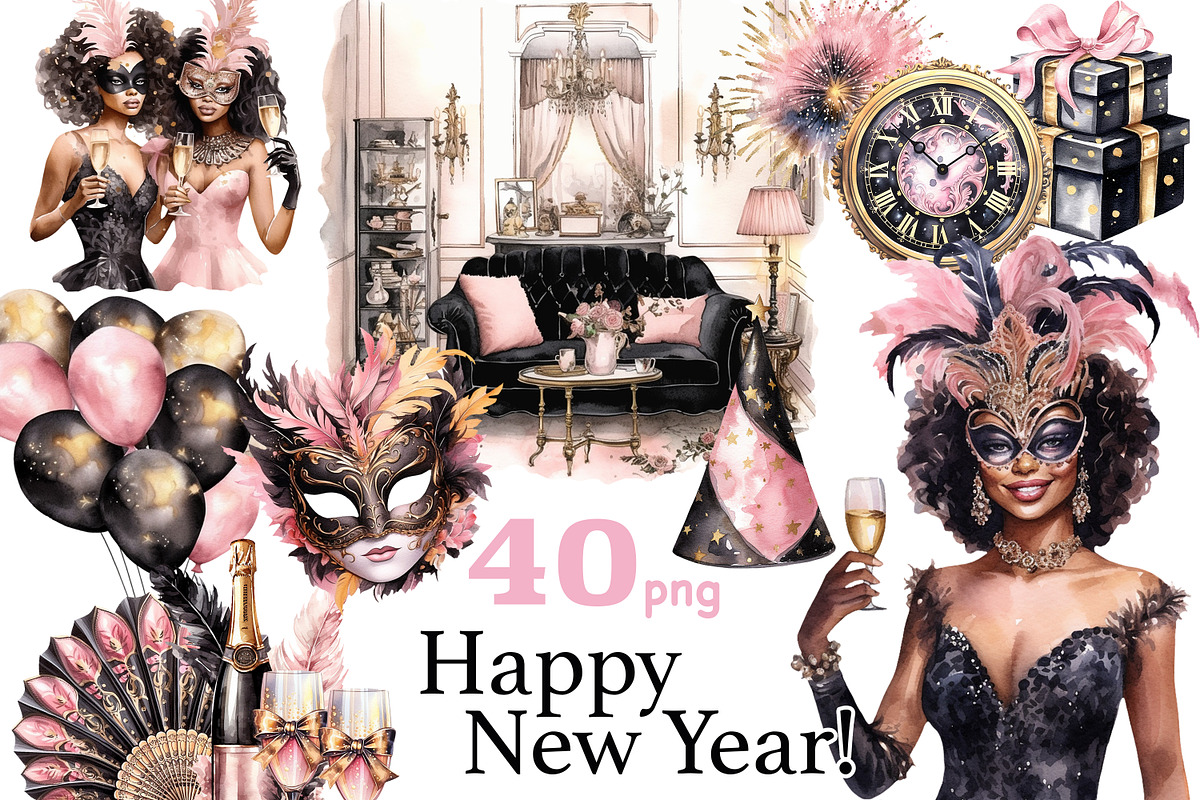 Happy New Year Clipart | Carnival, a Person Illustration by GlamArtZhanna (Photo 1 of 5)