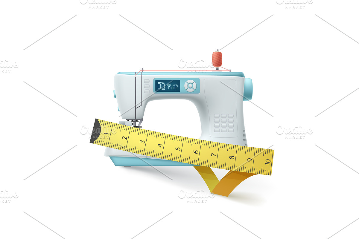 sewing machine with measure tape on, an Object Illustration by IfH