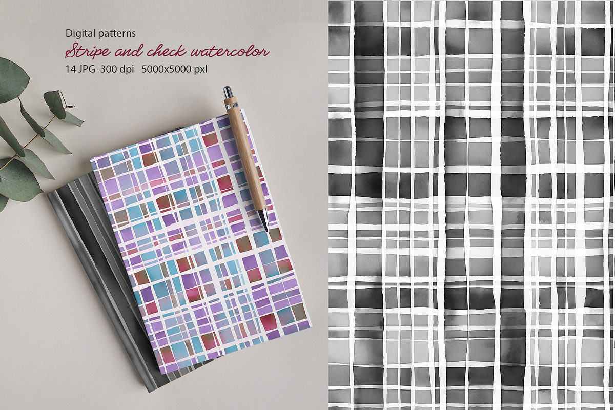 Patternsstripe and check watercolor, a Pattern Graphic by L- design studio (Photo 5 of 6)