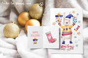 Cozy Christmas watercolor clipart, an Animal Illustration by UlitkaStudio (Thumbnail 7 of 9)