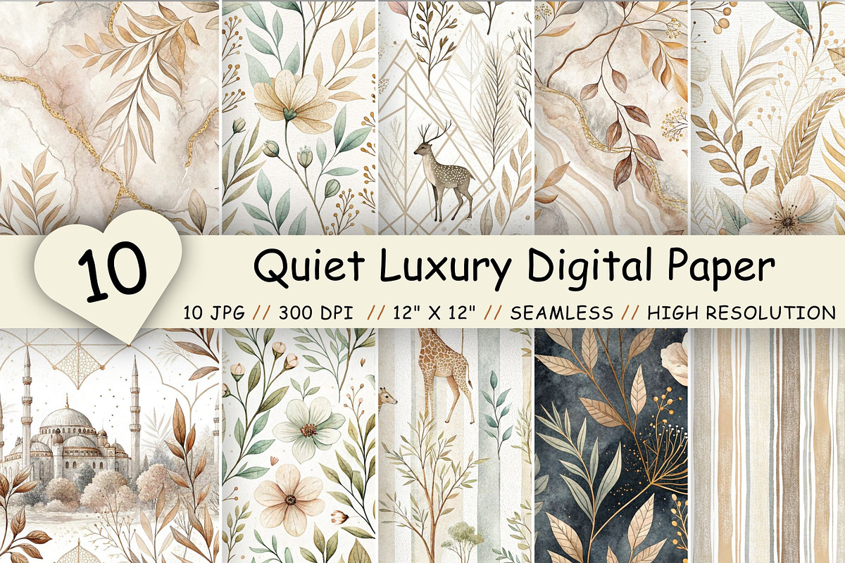 Quiet Luxury Digital Paper Pack, a Pattern Graphic by FloridPrintables (Photo 1 of 9)