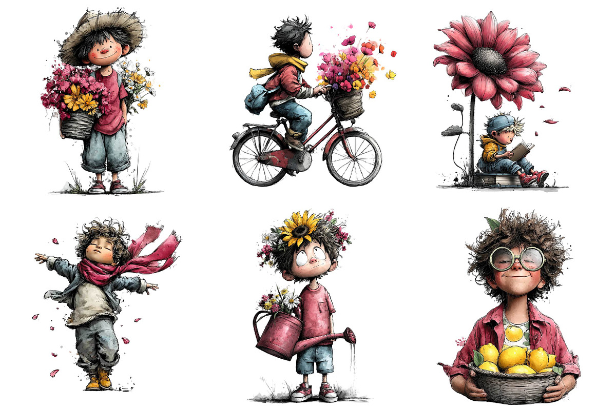 Whimsical Summer Boys Clipart, an Illustration by DreamPrint404 (Photo 6 of 6)