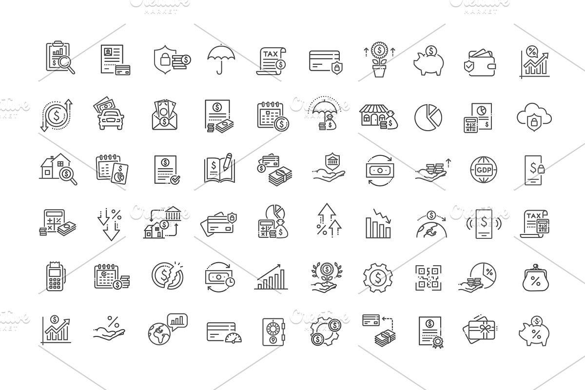 Banking and Investment Line Icons, a Finance Illustration by Tettygreen (Photo 1 of 3)