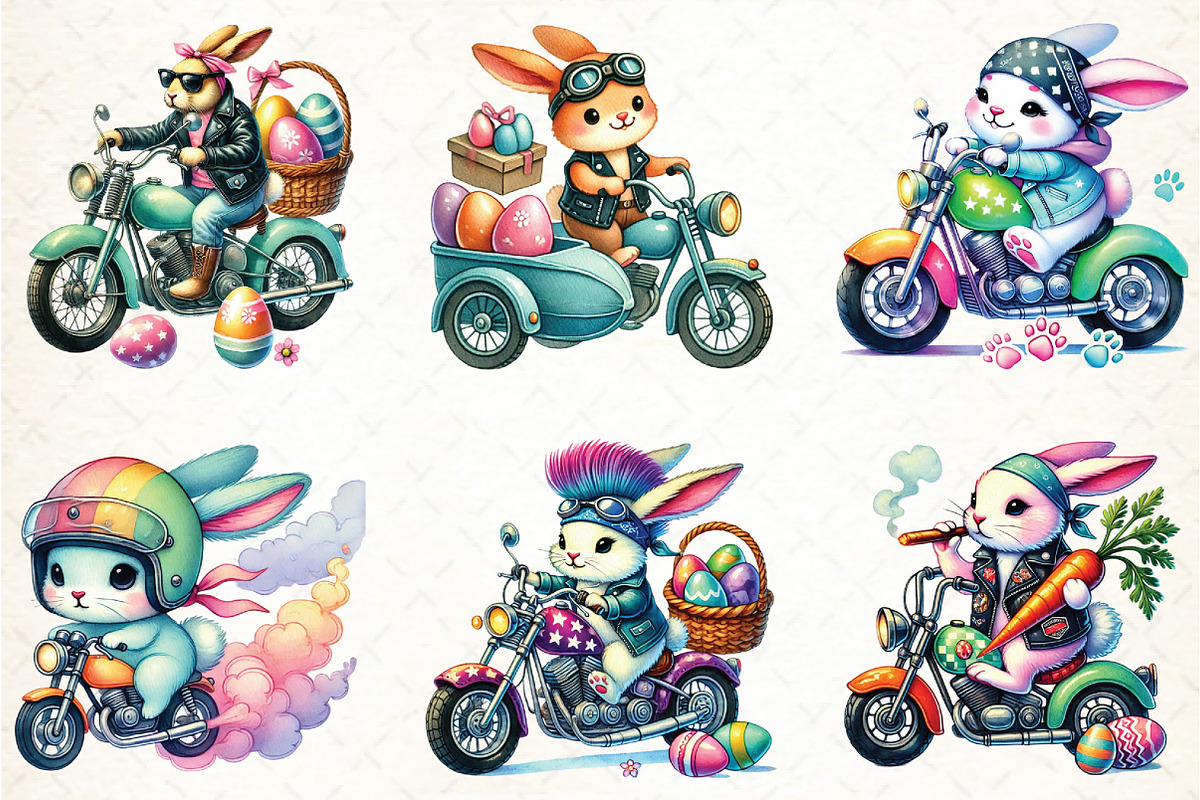 Easter Biker Bunny Sublimation, an Illustration by DreamCafeArt (Photo 3 of 5)