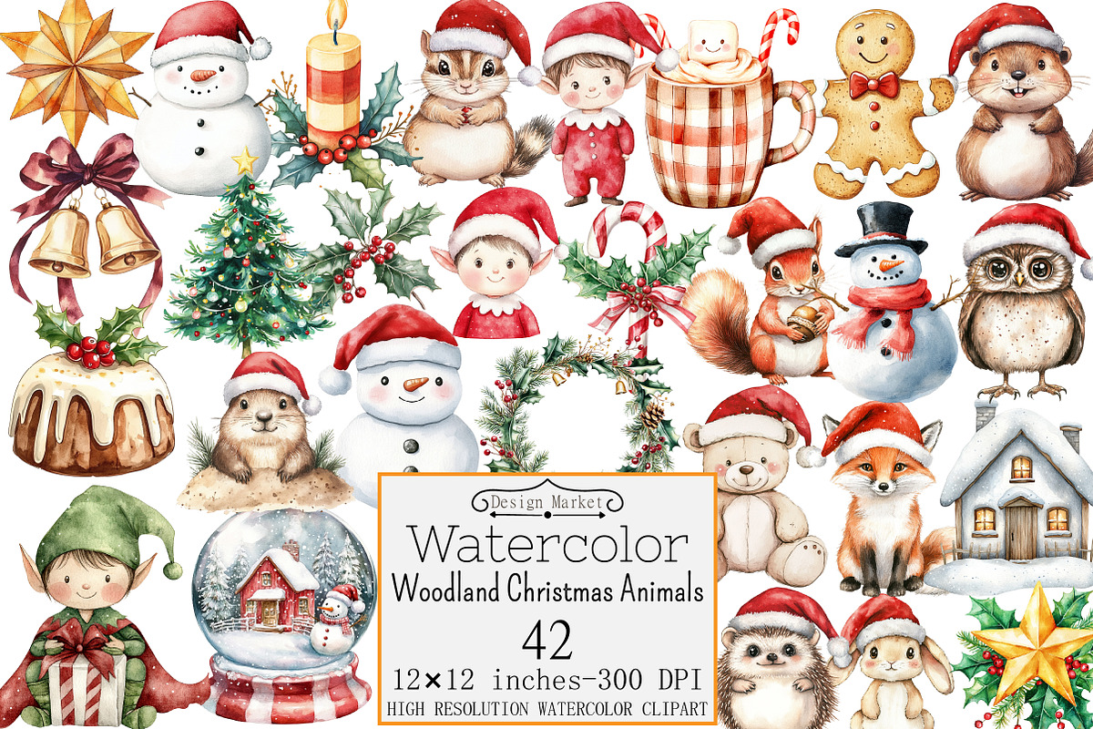 Woodland Christmas Animals Clipart, a Seasonal Illustration by Design Market (Photo 1 of 4)