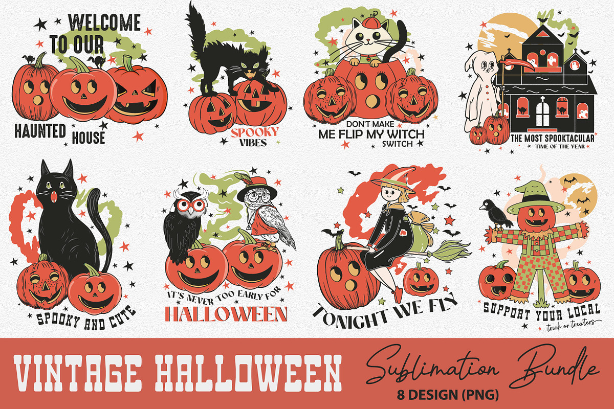 Vintage Halloween Sublimation Bundle, a Work Illustration by CreationArt (Photo 1 of 12)
