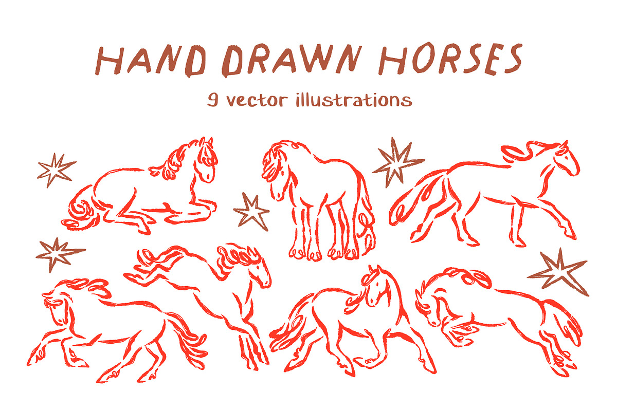 Hand-drawn doodle horse sketches set, an Animal Illustration by Good Studio (Photo 1 of 6)
