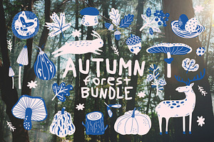 Autumn forest vector bundle, an Animal Illustration by Luamor