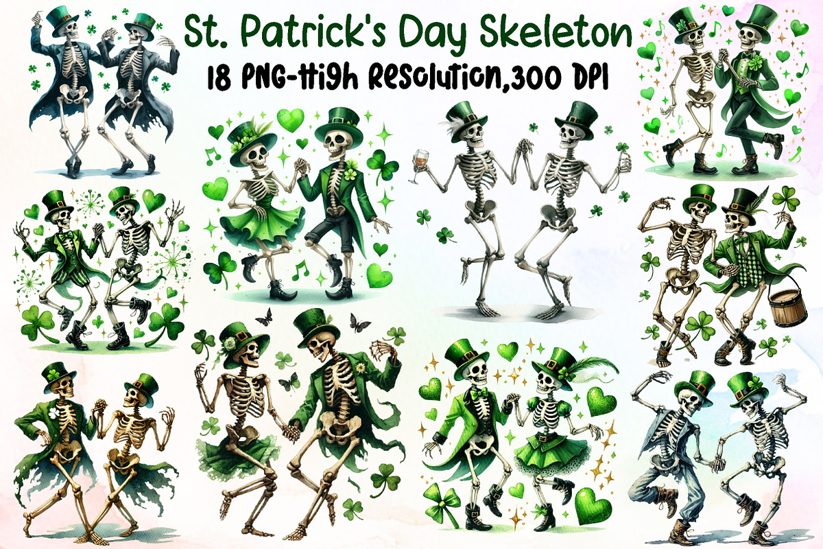 St. Patrick's Day Skeleton Heart Cli, an Illustration by Sublimation Artist (Photo 1 of 4)