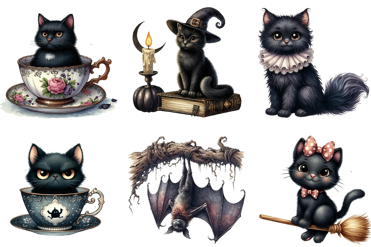 Vintage Halloween Cats and Bats, an Illustration by DreamArtGraphic (Photo 2 of 4)