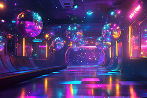 Colorful disco hallway filled with s, a Photo by Tanuart