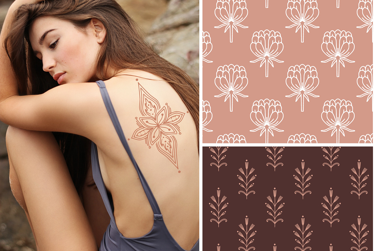 FOLK FLOWERS patterns, elements, an Outline Icon by Lena Nikolaeva (Photo 6 of 12)