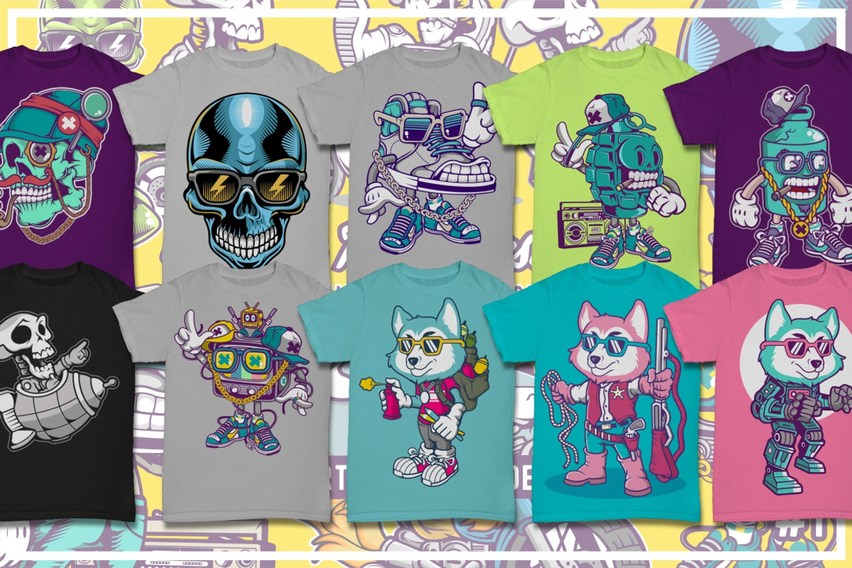 50 Cartoon Tshirt Designs Bundle 8_1, an Illustration by roach_graphic (Photo 6 of 12)