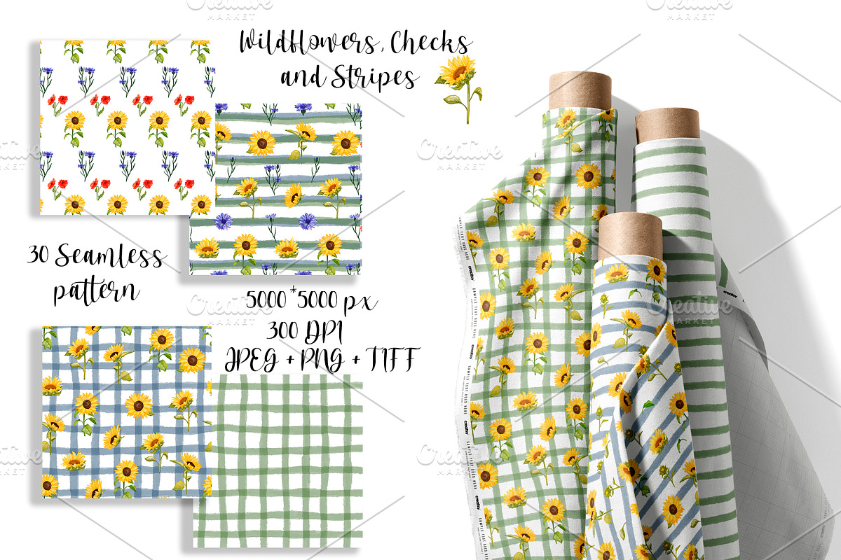 Wildflowers, stripes, checks bandle, a Pattern Graphic by Oksana Dovhopol Art (Photo 4 of 23)