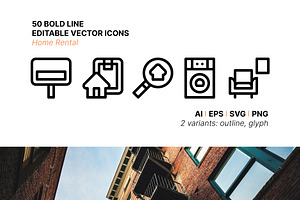 50 Home Rental Icons, an Outline Icon by Side Project