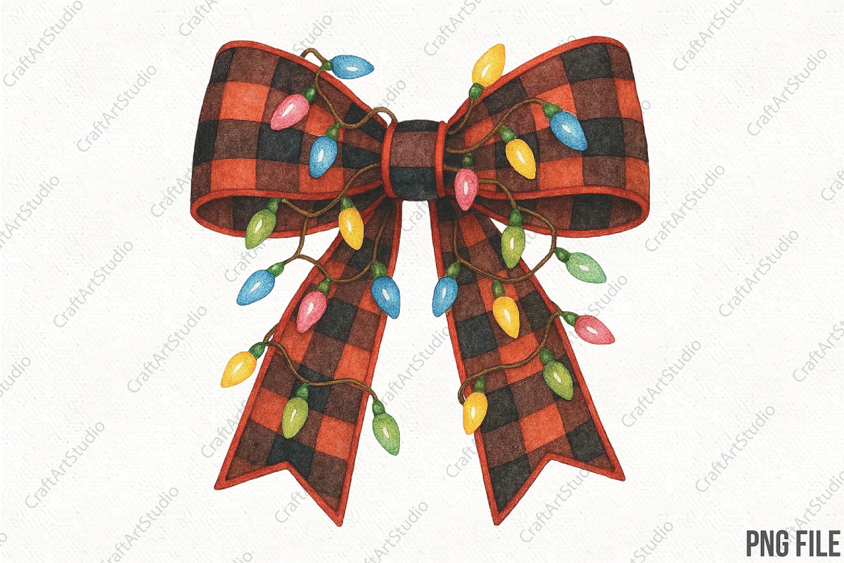 Christmas Lights Bow Coquette PNG, an Illustration by CraftArtStudio (Photo 1 of 4)