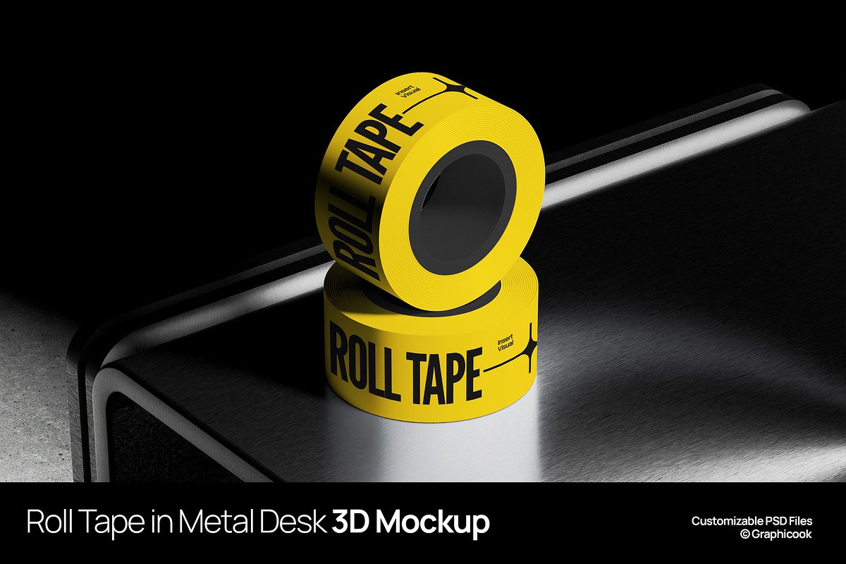 Roll Tape In Metal Desk 3D Mockup, a Household Mockup by graphicook (Photo 1 of 4)