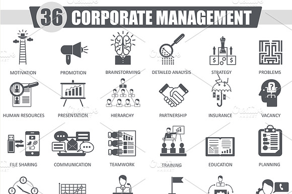 Corporate Management Black Icons Set