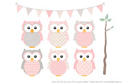 Owls Clipart & Patterns in Soft Pink, an Animal Illustration by Amanda Ilkov (Thumbnail 2 of 4)
