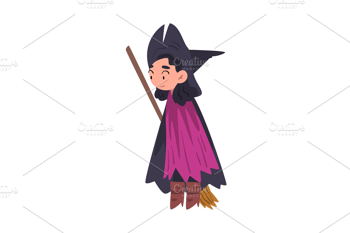 Lovely Brunette Girl Witch Standing, a Person Illustration by TopVectors