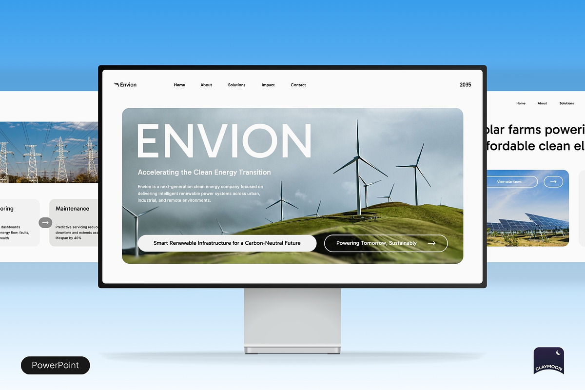 Clean Energy Pitch Deck, a Presentation Template by Claymoon Lab (Photo 1 of 7)