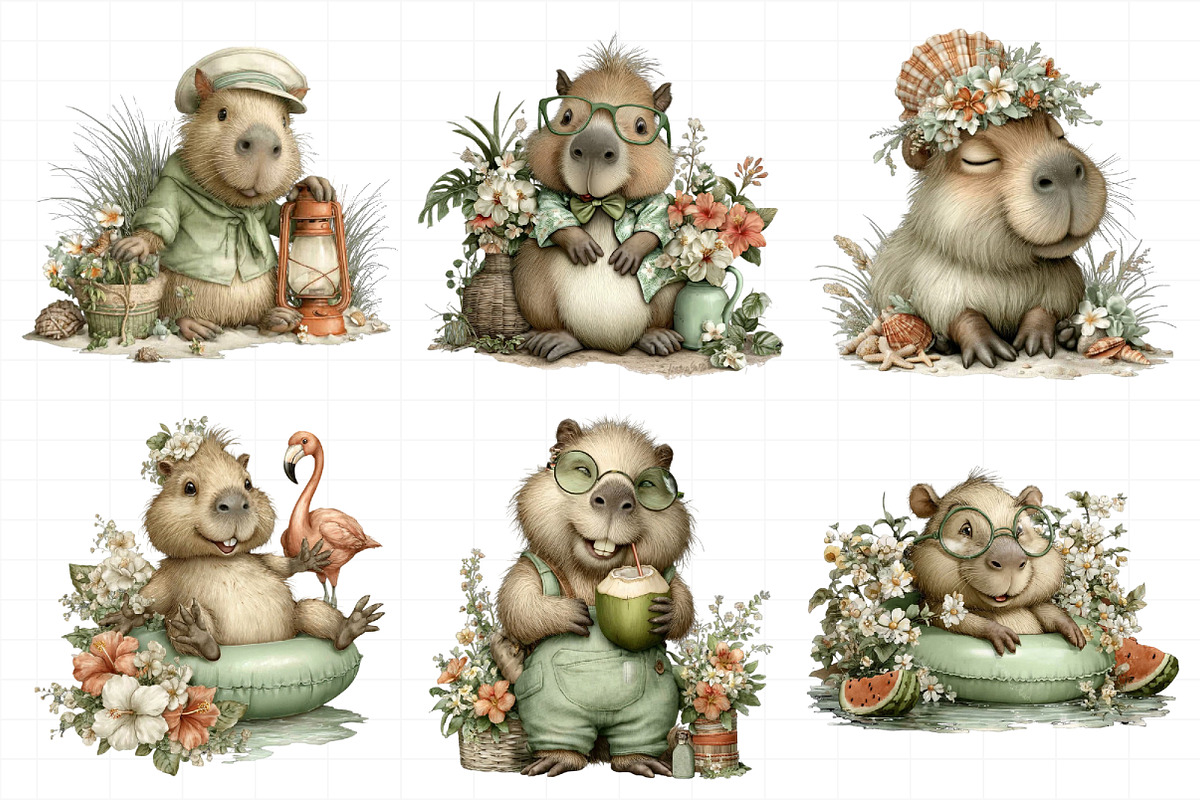 Summer Funny Capybara Clipart, an Illustration by Daily.Designs (Photo 8 of 8)