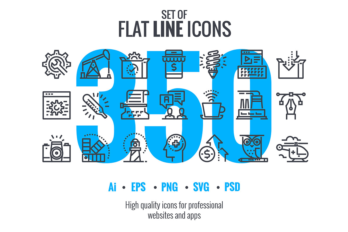 Big collection of flat line icons, an Outline Icon by Creative Graphics