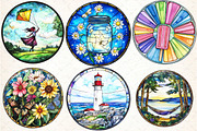 Round Stained Glass Summer Clipart2, an Illustration by DreamCafeArt (Thumbnail 5 of 7)