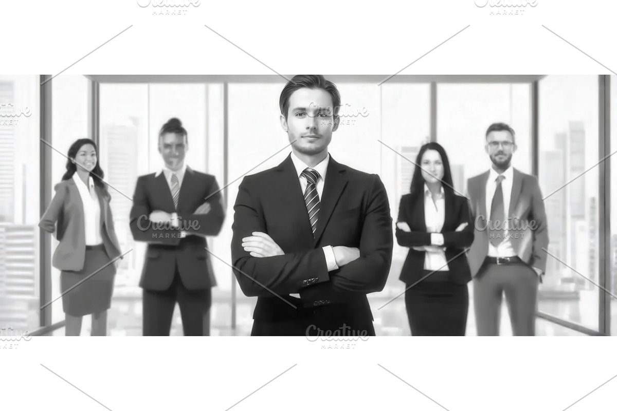 Confident business team standing in, an Illustration by tilialucida