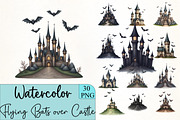 Flying Bats over Castle Clipart, an Illustration by CrexoraLab (Thumbnail 1 of 5)