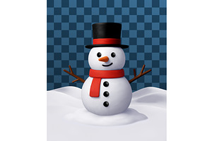 3D Happy cartoon snowman on snow, an Object Illustration by Abscent