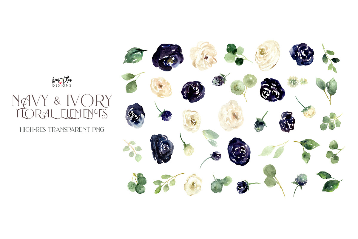 Navy and Ivory with Greenery Flowers, an Illustration by Kim Thoa Designs (Photo 8 of 10)