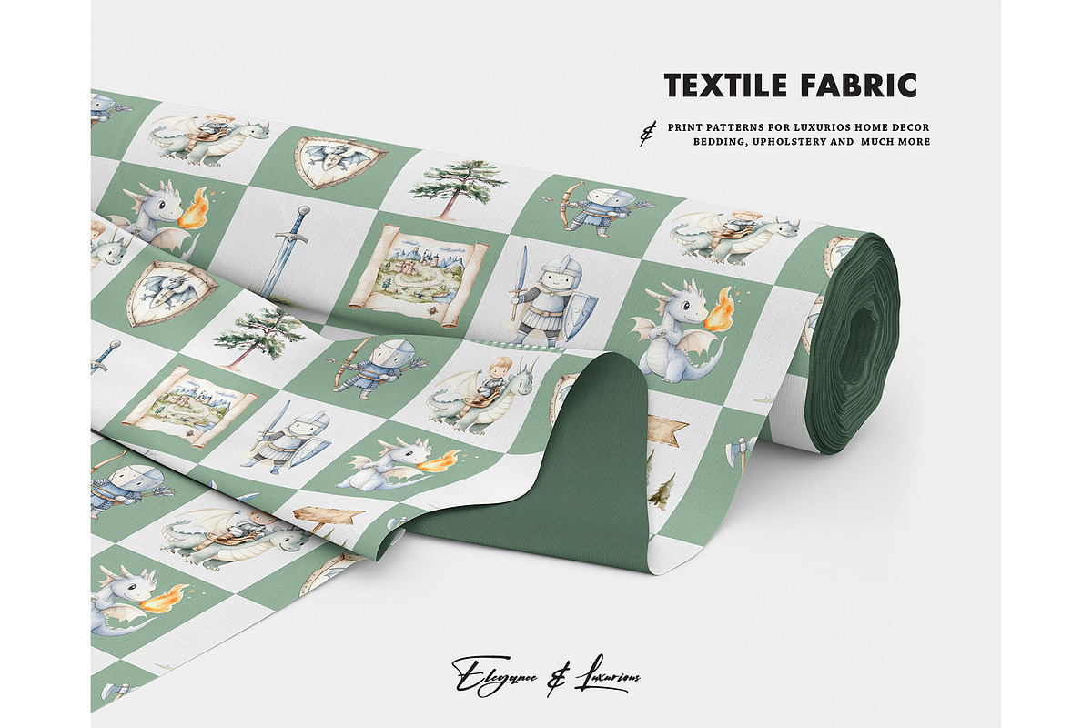 Fantasy castle dragon knight pattern, a Pattern Graphic by Milatoo (Photo 4 of 6)