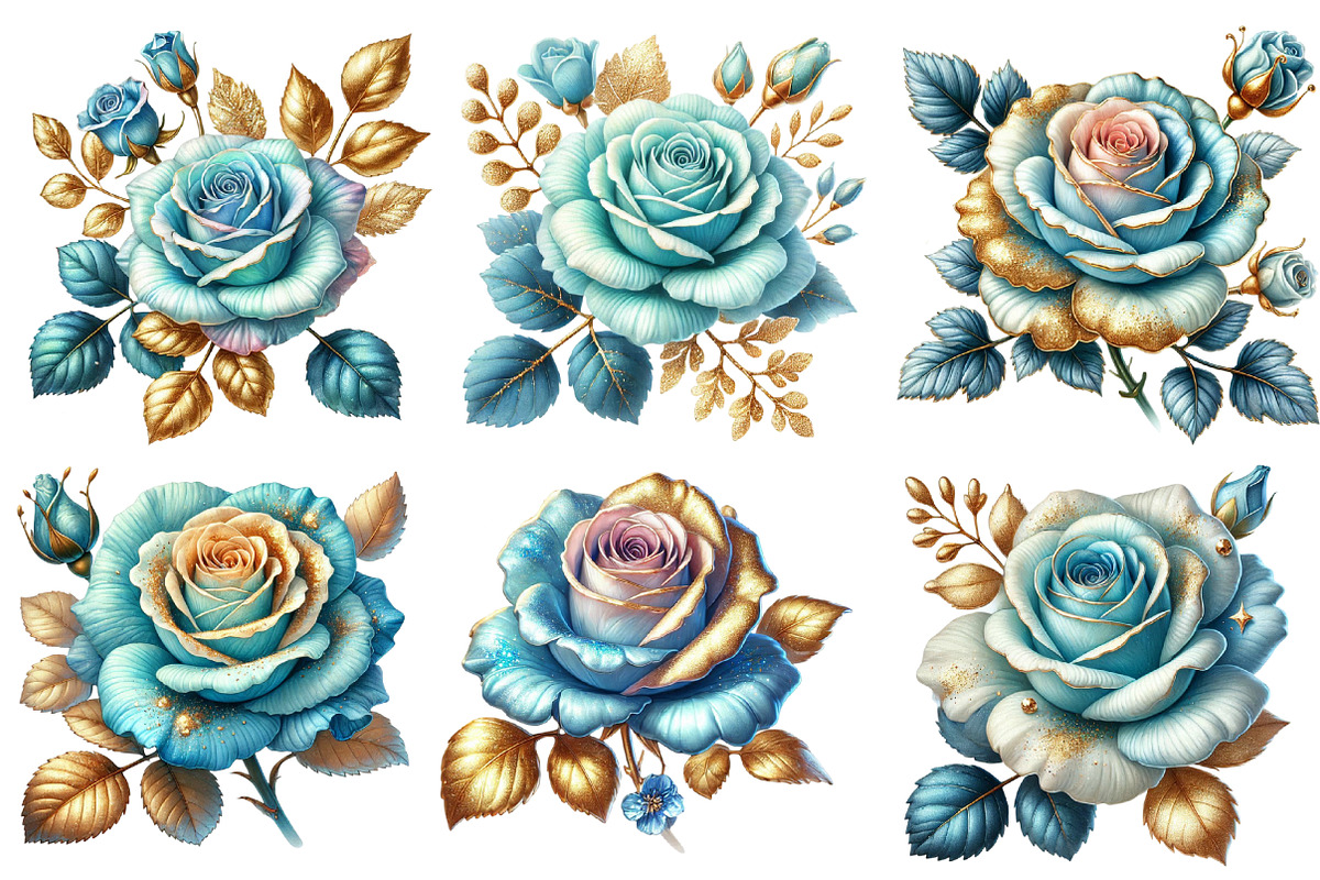 Baby Blue and Gold Glam Roses, an Illustration by Designworld (Photo 4 of 9)
