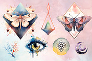 Watercolor Esoteric Elements Clipart, a Decorative Illustration by MuzaArtStudio (Thumbnail 3 of 6)