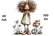 Whimsical Floral Girl and Puppy, an Animal Illustration by GiraffeCreative (Thumbnail 5 of 20)