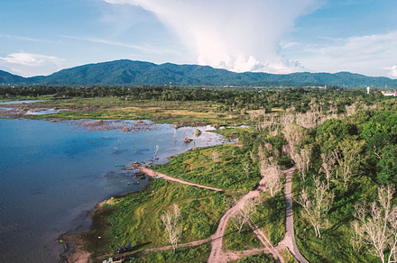 Aerial view of Lake along the forest by drone. Landscape and nat, a Nature Photo by Ministocker