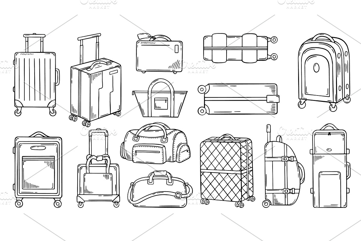 Doodle black suitcases. Different, a Transportation Illustration by Valerie Bodnar