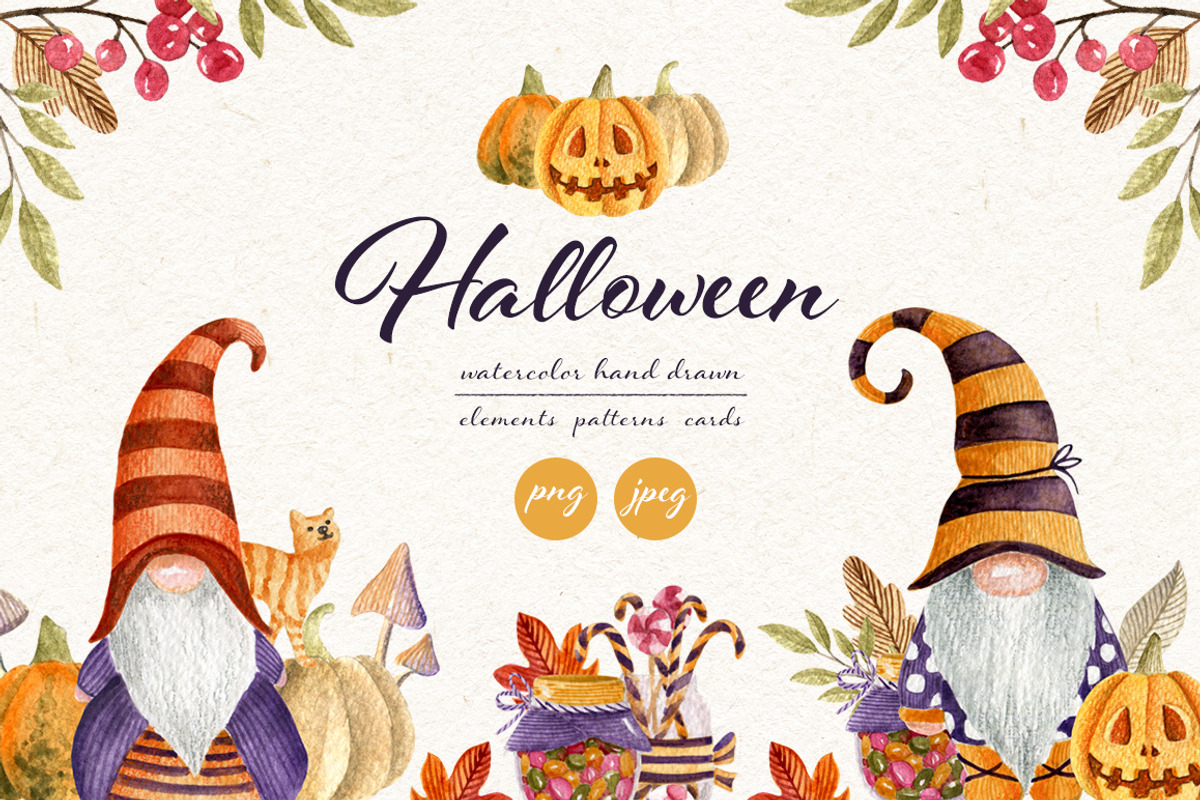 Halloween set. Watercolor gnomes, an Object Graphic by JuliaBadeeva (Photo 1 of 7)