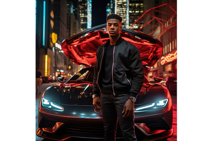Young black man with red luxury, a Person Photo by Lermont51