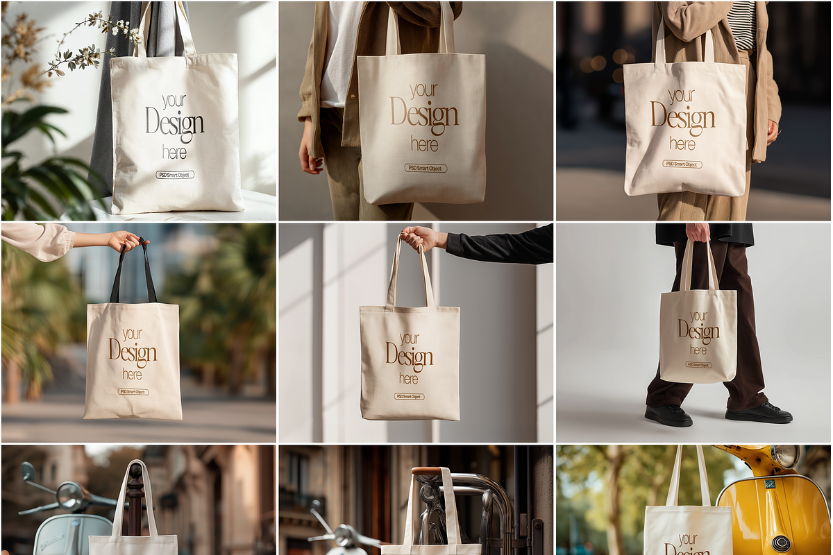 50 Fashion Tote Bag Mockups PSD Bund, a Mockup by MockupShopi (Photo 4 of 10)