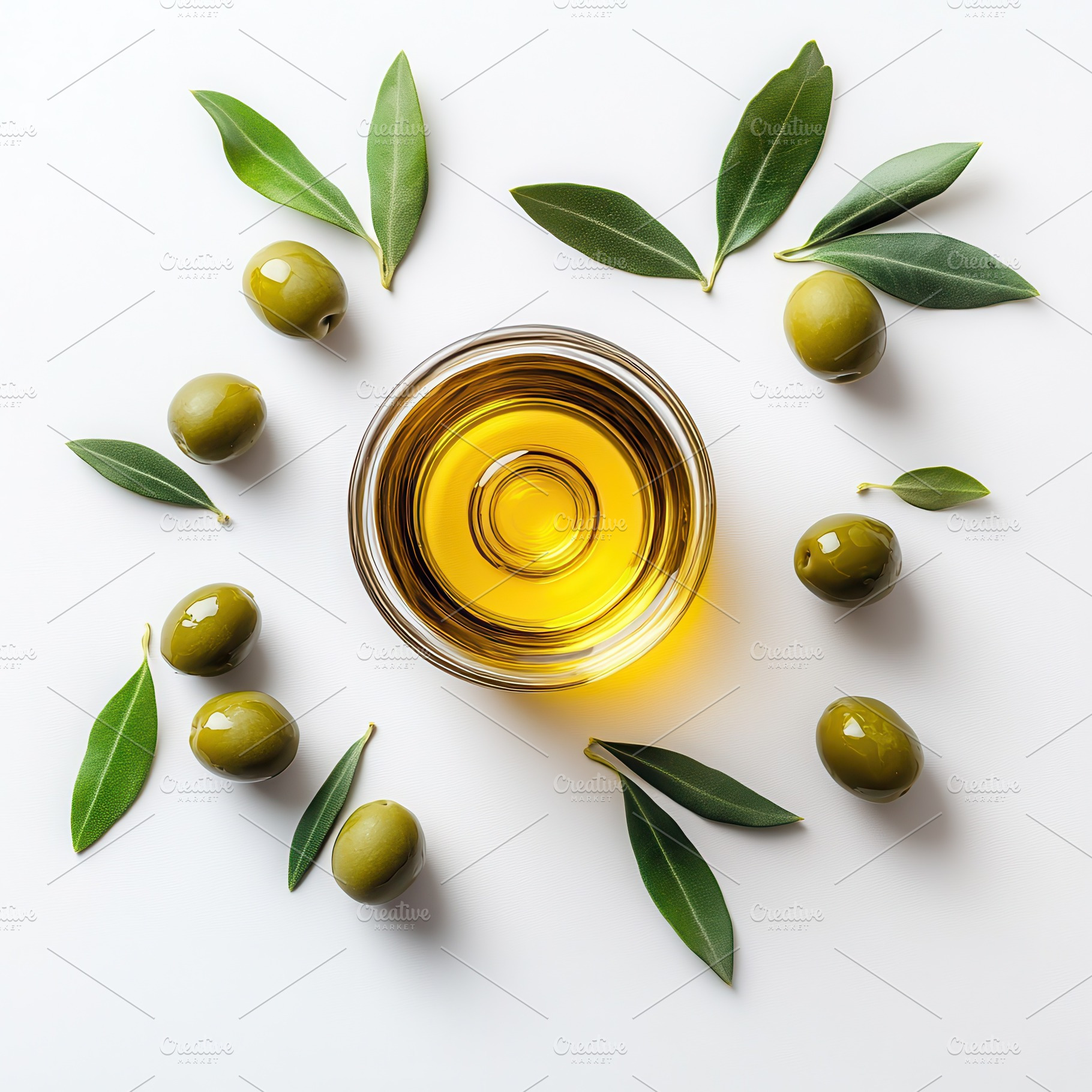 Olive oil bowl olives leaves healthy, a Food & Drink Photo by Pixeness Studio