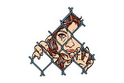 sad face of woman behind metal fence, a Person Illustration by gunaonedesign (Thumbnail 1 of 4)