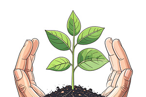 Two cupped hands holding a green sprout, a Seasonal Illustration by DanFLCreativo