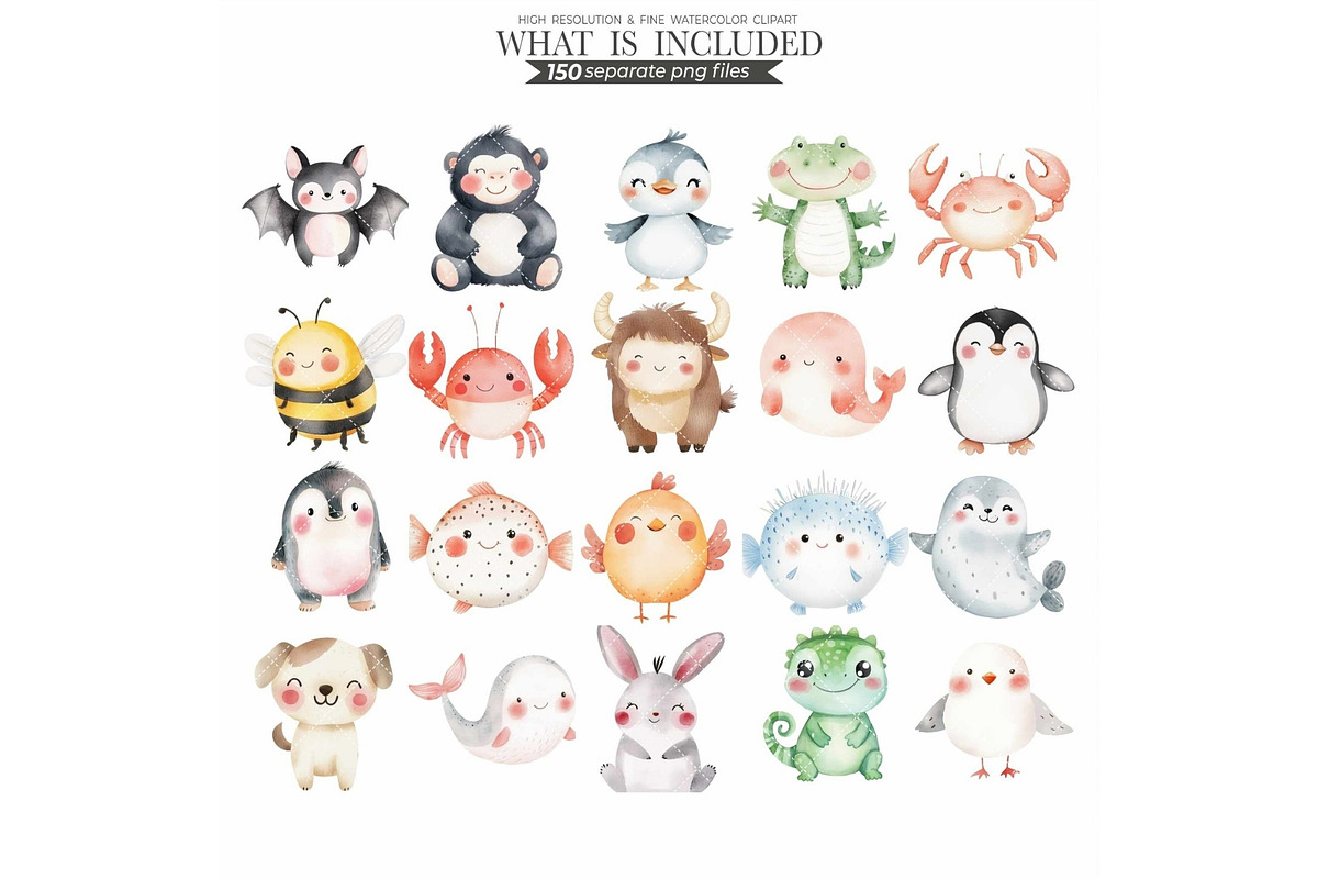 Cute Animals Watercolor Clipart Set, an Animal Illustration by CharmClipart (Photo 20 of 20)